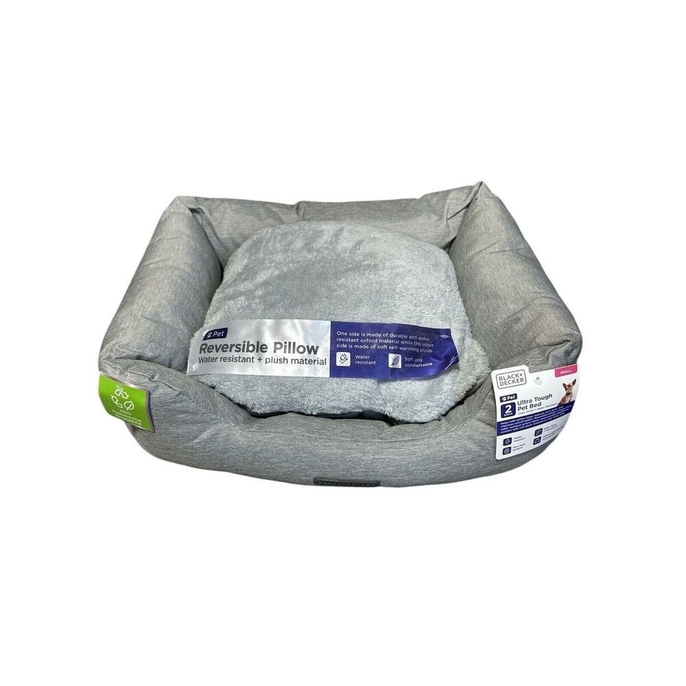 BLACK+DECKER Pet Bed Dog Grey Ultra Tough With Pillow